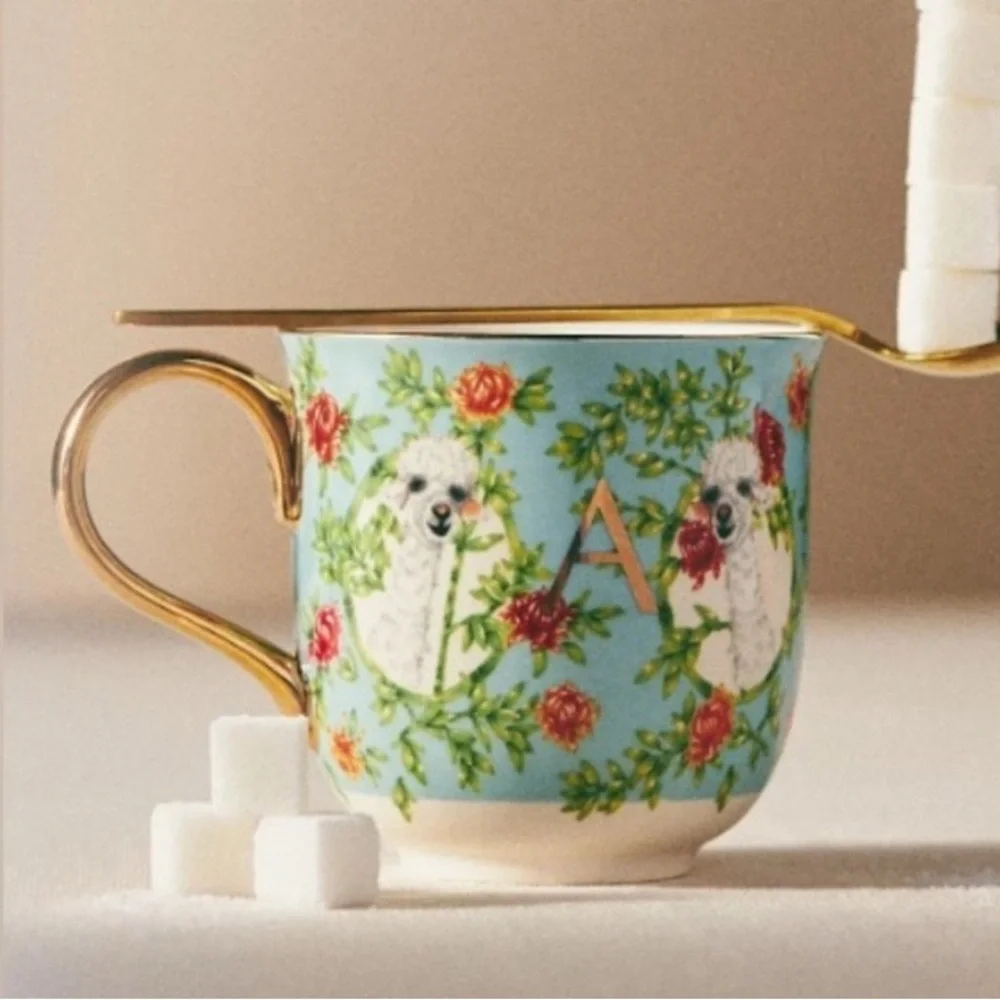 Lou Rota exclusively for Anthropologie Floral Dog Print Mug with Gold Handle - Picture 1 of 6